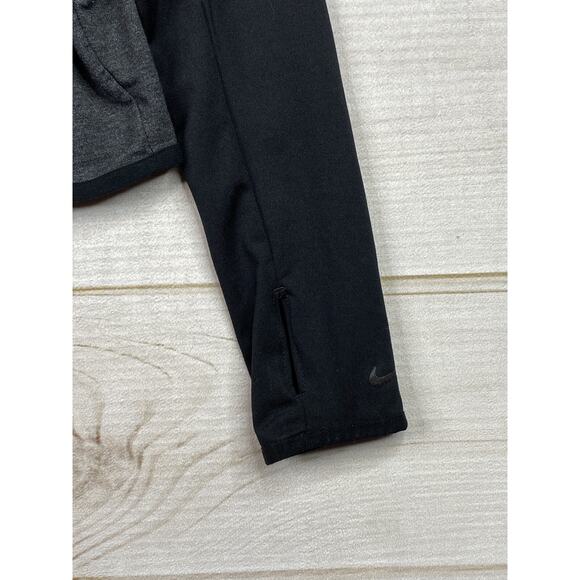 Nike Dri-Fit Sweatshirt Womens L Gray Black Full Zip Pocket Cowl Neck Thumbholes - Picture 3 of 12